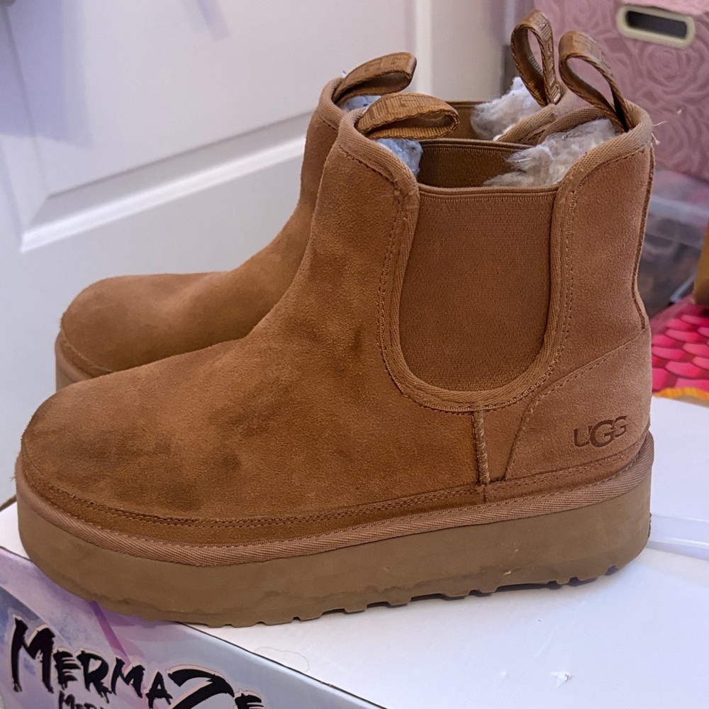 UGG Tan Suede Platform Ankle Boots
